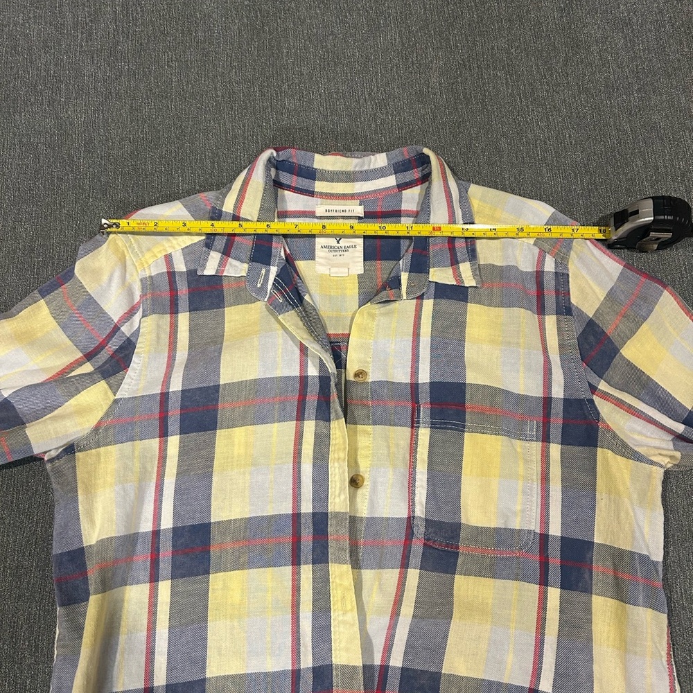 American Eagle Outfitters Flannel Womens‎ Light Yellow & Blue Flannel Size Large - Picture 5 of 7